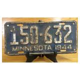 1944 Minnesota License Plate 150-632, Embossed...