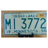 1956 Minnesota License Plate, MI 3772, '10,000...