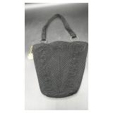 Genuine Corde Black Handbag with Gold-Tone...