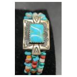 Silver Multi-Strand Turquoise & Coral Beaded...
