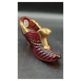 Fenton Glass Collectible Shoe, Red with Gold...