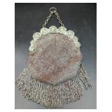 Antique Silver Mesh Evening Bag with Floral...