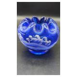 Fenton Cobalt Blue Handpainted Glass Vase by C....