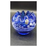 Fenton Cobalt Blue Hand-painted Glass Vase by...