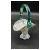 Fenton Hand-painted C.A. Hall Glass Basket,...