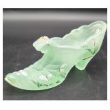 Fenton Art Glass Green Shoe, Hand-Painted by S....