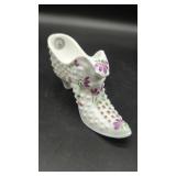 Fenton Art Glass Shoe, Hobnail Floral Design,...