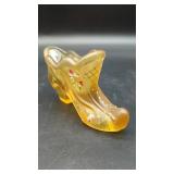 Fenton Art Glass Shoe, Handpainted,  Amber...