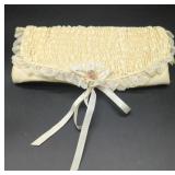 Elegant Cream Satin Jewelry Roll with Lace Trim...
