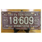 1945/1947 Minnesota 2-Wheel Trailer License...