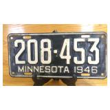 1946 Minnesota License Plate 208-453, Embossed...