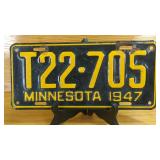 1947 Minnesota License Plate T22-705