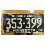 1950 Minnesota License Plate, '10,000 Lakes'...