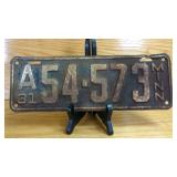 1931 Minnesota License Plate A 54-573 Steel ...