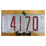 Minnesota License Plate 4170, 1915-1917...