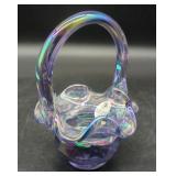 Fenton Iridescent Purple Glass Basket, Handmade...