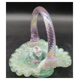 Fenton Iridescent Handcrafted Glass Basket with...