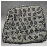 Black Beaded Evening Clutch with Leaf Pattern,...