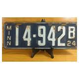 1924 Minnesota License Plate 14-942B Steel...