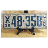 1932 Minnesota License Plate X48-358 ï¿½ Stamped...