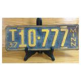 1937 Minnesota Truck License Plate T10-777,...