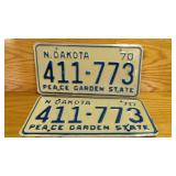 1970 North Dakota License Plates Pair 411-773,...