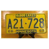 1968-1969 Minnesota License Plate A21-728,...