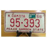 1966 North Dakota License Plate, Peace Garden...