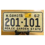 1962 North Dakota License Plate 201-101 with...