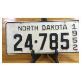 North Dakota 1952 Embossed Steel License Plate...