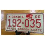 1966 North Dakota License Plate, 192-035,...