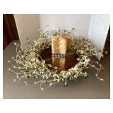 Wood Butter Bowl, Candle & Berry Wreath