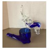 Cobalt Blue Glass Pipe & Elephant art Glass