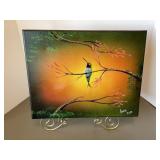 14x11" Painted Canvas Hummingbird & Stand