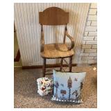 Wood High Chair & Pillows