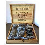 Wood Box of Over 50 NOS Rodeo Belt Buckles