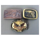 3 Belt Buckles, .45, Right to Bear Arms & Geronimo