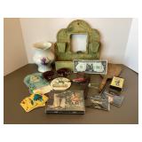 Tin Match Holder, Cards, Wood Paddle, Glasses &