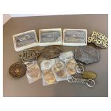 Advertising Belt Buckles & Keychains, 14 pieces