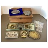 Wood Box with Belt Buckles & Key Chains