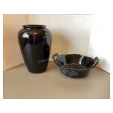Black Glass Vase & Bowl with flowers