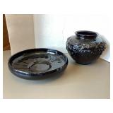 Black Amethyst Vase & Black Glass Bowl