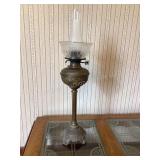 Antique 28" Tall Pedestal Banquet Oil Lamp