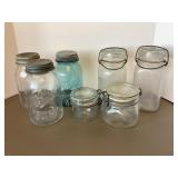 7 Canning Jars, some zinc lids