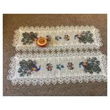 Peacock Dresser Runners & Powder Box with Misc.