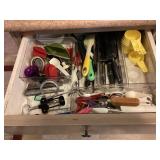Drawer of Kitchen Utensils & Advertising Ice Pick