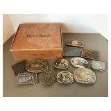 Box of 12 Collectible Belt Buckles, like new
