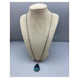 Sterling Necklace with Wire Wrapped Stone Pendant