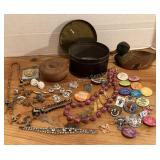 Jewlery, Button Pins, Duck Pipe Holder & More