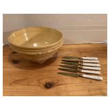 Vintage Mixing Bowl & 6 Stahl Bronce Knifes with
